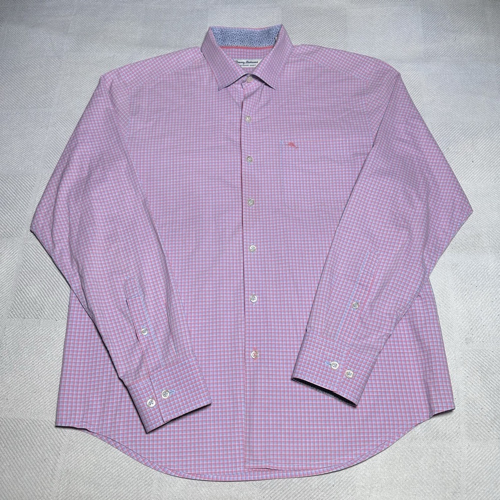 Tommy Bahama Newport Coat Button Down Shirt Mens Medium Check Plaid Floral Cuff - Picture 2 of 11
